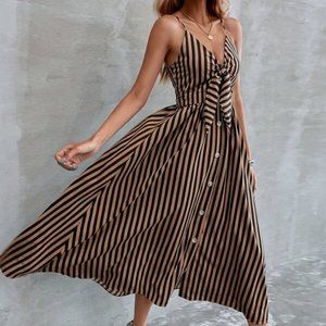 Striped peekaboo knot front cami dress